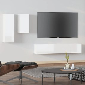 vidaXL 4 pcs conjunto móveis TV derivados de madeira branco brilhante
