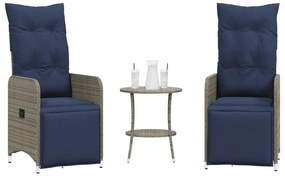 vidaXL Cadeiras de jardim reclináveis 2 peças com Mesa em vime sintético cinza