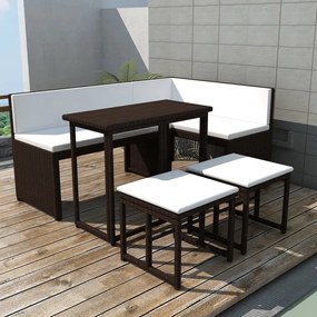 vidaXL 5 pcs conjunto de jantar para exterior aço e vime PE castanho