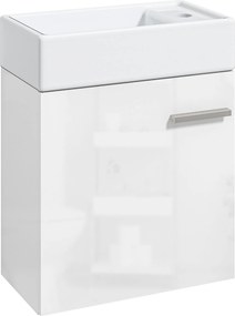 Móvel de Casa de Banho com Lavatório Móvel de Casa de Banho com Porta com Fechamento Suave e Armário 40x23x50 Branco Brilhante
