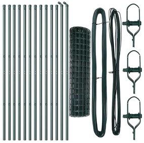 Cerca Euro com 13 postes, 1x25m, em aço galvanizado verde
