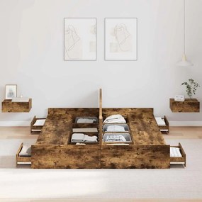 Estrado de cama com arrumação Carvalho fumado 140 x 190 cm
