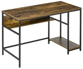 HOMCOM Secretária Estilo Industrial com Prateleiras Estrutura de Metal e Madeira para Estúdio Casa Escritório 120x60x75cm Marrom Rústico