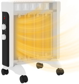 HOMCOM Aquecedor Elétrico 1000W/2000W Aquecedor com Painéis de Mica Rodas Aquecedor Elétrico de Baixo Consumo 26,5x55x61,5 cm Branco