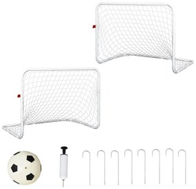 HOMCOM Conjunto de 2 balizas de futebol com rede e bola para crianças e adultos 78x46x 56cm Branco