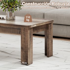 Mesa de Centro Retangular, 120 x 60 x 46 cm, Tampo com Textura Vintage, Castanho