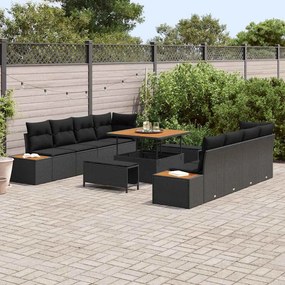 Conjunto de Sofá de Jardim com 11 Peças e Almofadas Pretas em Rattan d