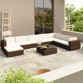 vidaXL 8 pcs conjunto lounge jardim c/ almofadões vime PE castanho