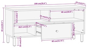 Móvel de TV 100x33x46 cm madeira de mangueira maciça