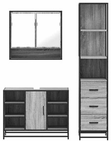3 pcs Conjunto móveis casa de banho madeira proc. cinza sonoma