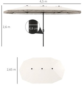 Chapéu de Sol Duplo 4,5x2,65 m Chapéu de Sol para Exterior com Manivel