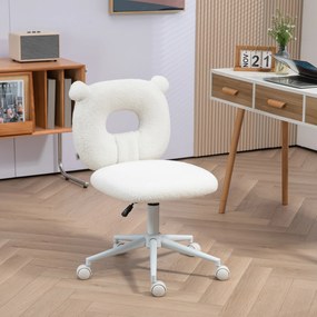Cadeira de Secretária de Carneirinho Cadeira Infantil Giratória com Encosto em Forma de Urso 50x56x80-90 cm Branco