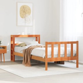 vidaXL Estrutura cama c/ cabeceira 90x200 cm pinho maciço castanho-mel