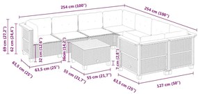 9 pcs conjunto de sofás p/ jardim com almofadões vime PE bege