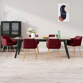vidaXL Cadeiras de jantar 6 pcs veludo vermelho tinto