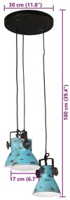 Candeeiro suspenso 25 W 30x30x100 cm E27 azul desgastado
