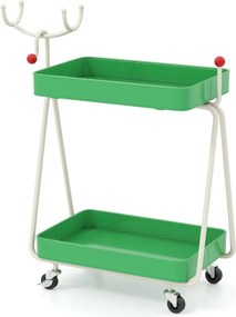 Mesa Auxiliar com desenho Rena de Natal 55,5 x 28,5 x 66,5 cm com 2 Níveis com Estrutura Metálica e Rodas Mesa de Natal para Espaços Pequenos Verde