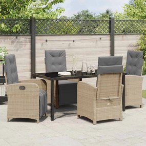 Conjunto de Jantar de Jardim de 5 Peças com Almofadas Beiges em Rattan