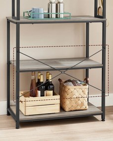 Armário de cozinha com prateleiras e ganchos Design industrial 40 x 80 x 167 cm greige-preto
