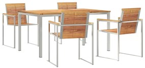 Conjunto de Jardim com 5 peças, mesa de madeira de teca e estrutura de