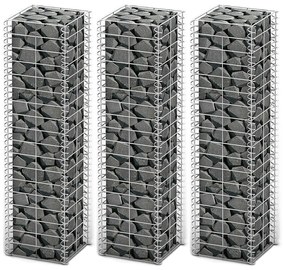 vidaXL Conjunto de gabiões 3 pcs arame galvanizado 25 x 25 x 100 cm