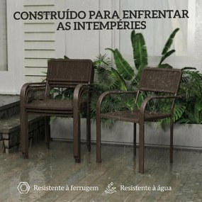 Conjunto de 4 Cadeiras de Jardim Exterior Empilháveis com Apoios de Braços Encosto e Estrutura de Aço 55x60x83 cm Castanho Escuro