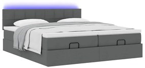 Estrutura de cama otomana com colchões tecido cinzento escuro