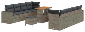 Conjunto de Sofá de Jardim de 11 Peças com Almofadas Cinza Rattan Poli