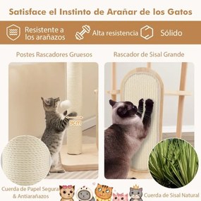 Arranhador para gatos com tábua Posto de arranhar de sisal Plataforma de poleiro almofadada Brinquedo suspenso Centro de actividades suspenso Bege