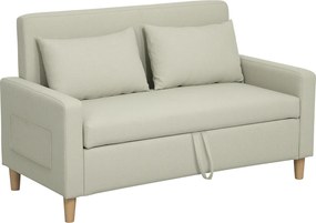 Sofá de 2 Lugares Estofado em Linho Sintético com Espaço de Armazenamento 2 Almofadas e Pés de Madeira 135x71x84 cm Bege