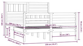 Estrutura de cama king 150x200 cm madeira maciça branco