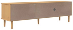 Móvel de TV SENJA aspeto vime 158x40x49cm pinho maciço castanho