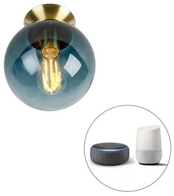 LED Candeeiro de teto inteligente latão com vidro azul oceano incl. Wifi ST64 - Pallon Art Deco