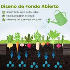 Floreira metálica para jardim elevado com suporte reforçado Base aberta Fácil montagem 240 x 120 x 30 cm Café