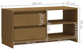 Móvel de TV 80x31x39 cm pinho maciço castanho mel