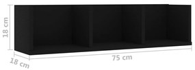 Prateleira de parede para CD 75x18x18cm derivados madeira preto