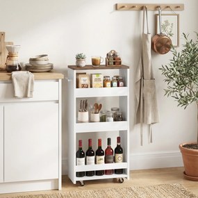 Carrinho de Cozinha Estreito de 3 Níveis com Rodas para Espaços Reduzidos, Sala de Jantar ou Sala, Branco
