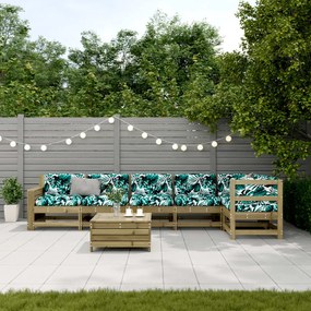7 pcs conjunto lounge de jardim c/ almofadões pinho impregnado