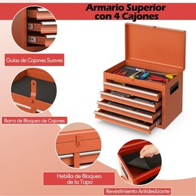 Caixa para ferramentas  (NÃO INCLUIDAS) com 5 gavetas e rodas bloqueáveis, prateleira ajustável 59 x 28 x 102 cm, laranja