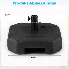 Base para guarda-sol de 17,5 litros / 30 kg, enchível com água ou areia, de 38/48 mm