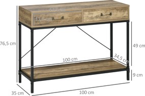 Mesa de consola 100 x 35 x 76 cm com 2 gavetas e 1 tabuleiro aspecto de madeira