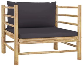 7 pcs conj. lounge jardim em bambu c/ almofadões cinza-escuro