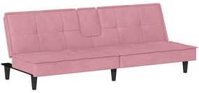 Sofá-cama com suporte para copos veludo rosa