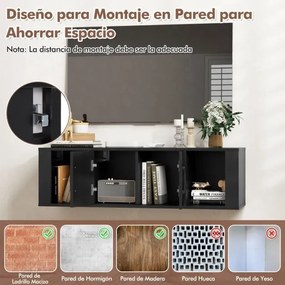 Armário suspenso para TV de 2 portas  108 x 33 x 30,5 cm com 2 cubos Consola de arrumação Preto