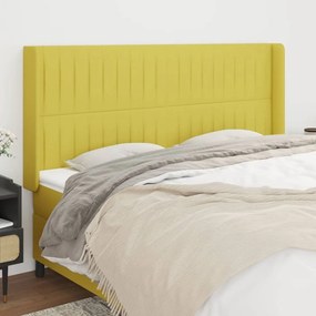 vidaXL Cabeceira de cama c/ abas tecido 203x16x118/128 cm verde