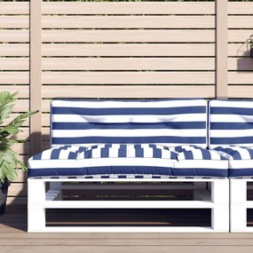360748 vidaXL Almofadões p/ móveis de paletes 2 pcs tecido riscas azul/branco