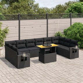11 pcs conjunto sofás de jardim c/ almofadões vime PE preto