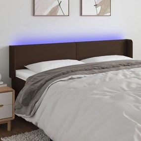 vidaXL Cabeceira cama c/ LED 163x16x78/88 cm couro artificial castanho
