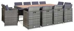 vidaXL 13 pcs conjunto jantar exterior c/ almofadões vime PE antracite