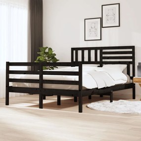 Estrutura de cama 140x190 cm madeira maciça preto